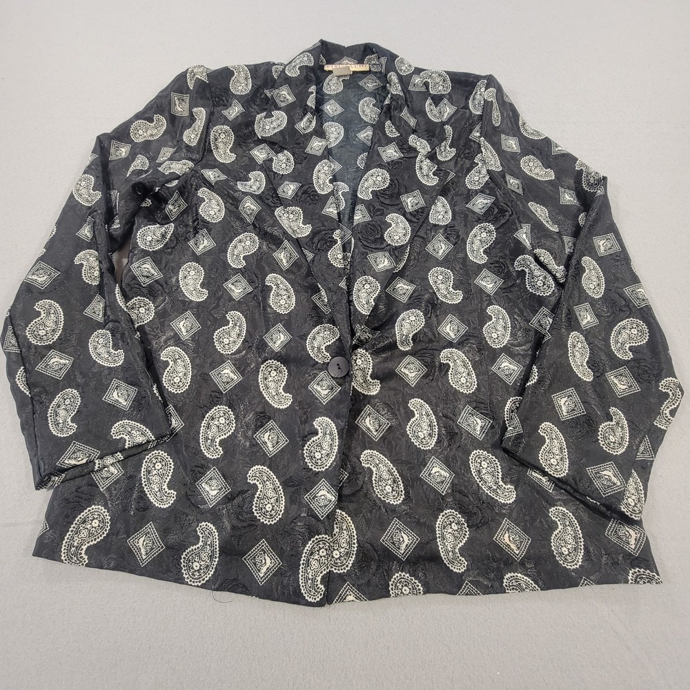 Vintage Chelsea Ltd Paisley Jacquard Blazer Jacket Black Made In USA Womens 12 - Picture 4 of 10